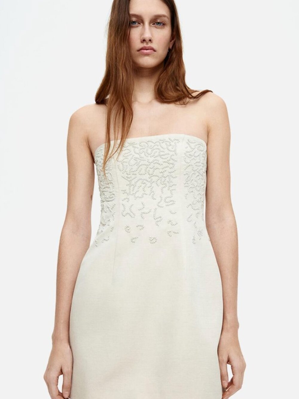 H&M white mini dress - Linen-Blend Bandeau Dress